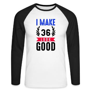 look good 36 - Unisex Baseballshirt langarm - Weiß/Schwarz - Vorne - Nik (191cm)
