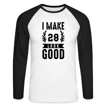 Belle apparence 28 - T-shirt baseball manches longues Homme - blanc/noir - Devant - Nik (191cm)