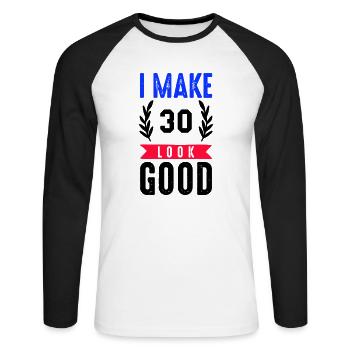 Belle apparence 30 - T-shirt baseball manches longues Homme - blanc/noir - Devant - Nik (191cm)