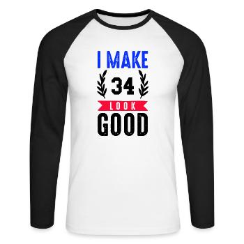 Belle apparence 34 - T-shirt baseball manches longues Homme - blanc/noir - Devant - Nik (191cm)