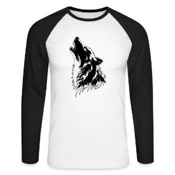 Wolf Heult Vollmond Wald Natur wandern Wildnis - Unisex Baseballshirt langarm - Weiß/Schwarz - Vorne - Nik (191cm)
