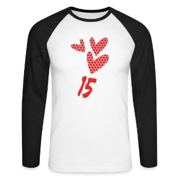 15. 15 ANS. 15e ANNIVERSAIRE. ANNIVERSAIRE 15 ANS. - T-shirt baseball manches longues Homme - blanc/noir - Devant - Nik (191cm)