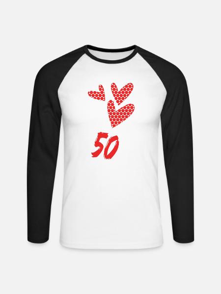 50. 50 ÅR. 50-årsjubileum. FÖDELSEDAG 50 ÅR. - Långärmad basebolltröja herr - vit/svart
