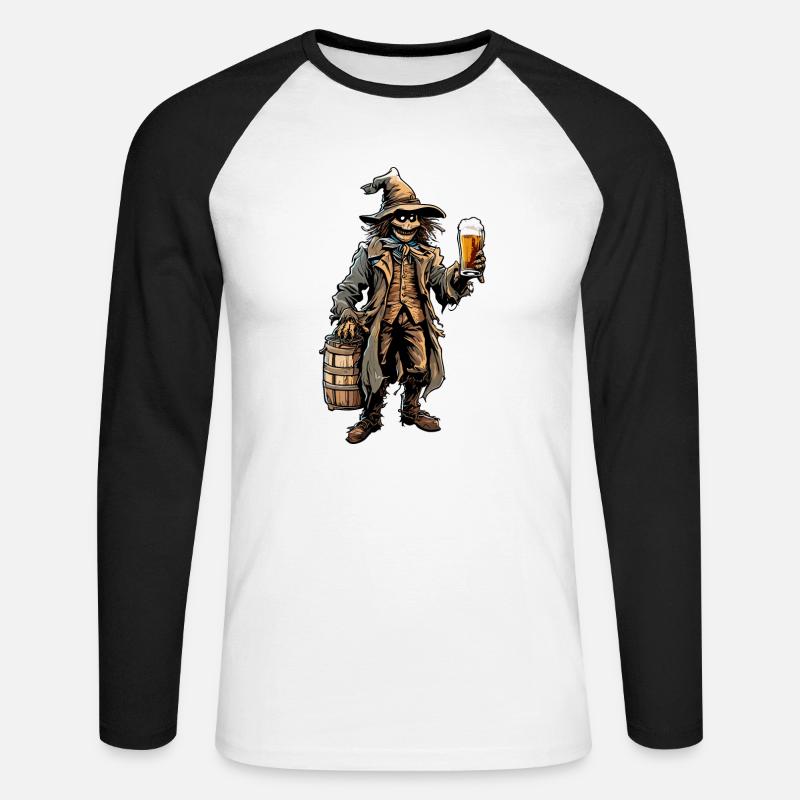 Vogelscheuche / Erntehelfer / Maisfeld / Feld - Unisex Baseballshirt langarm - Weiß/Schwarz