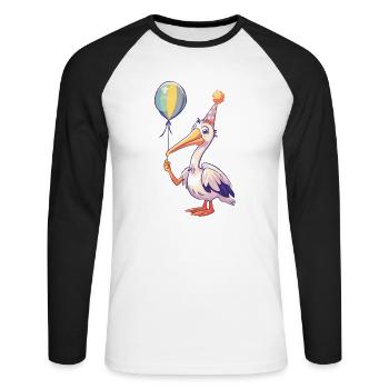 Pelikan Vogel Geburtstag Comic - Unisex Baseballshirt langarm - Weiß/Schwarz - Vorne - Nik (191cm)