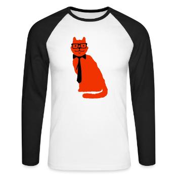 Smart Nerd Cat Horn-Rimmed Glasses Geek Tie Glasses - Unisex Long Sleeve Baseball T-Shirt - white/black - Front - Nik (191cm)