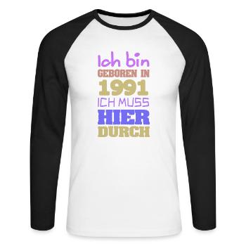 en 1991 - T-shirt baseball manches longues Homme - blanc/noir - Devant - Nik (191cm)