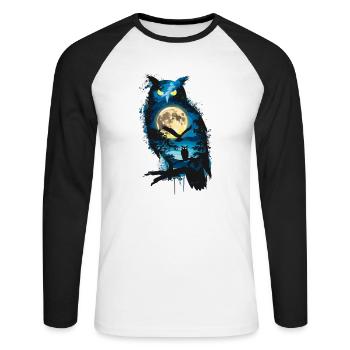 Niedliche Eule als Zauberer für einen Eulen Fans - Unisex Baseballshirt langarm - Weiß/Schwarz - Vorne - Nik (191cm)