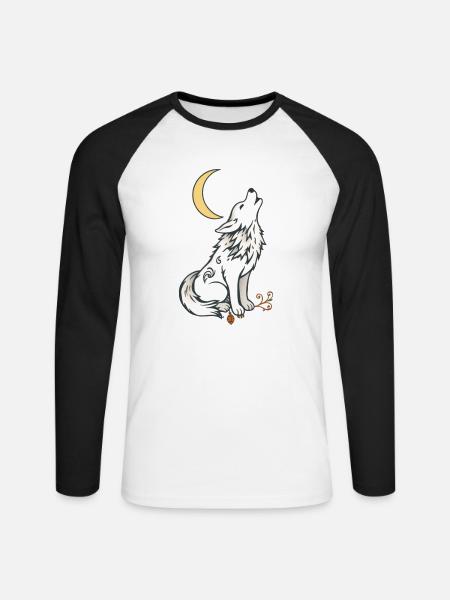 🌙🐺 Lone Wolf – Mystik & Natur T-Shirt - Unisex Baseballshirt langarm - Weiß/Schwarz