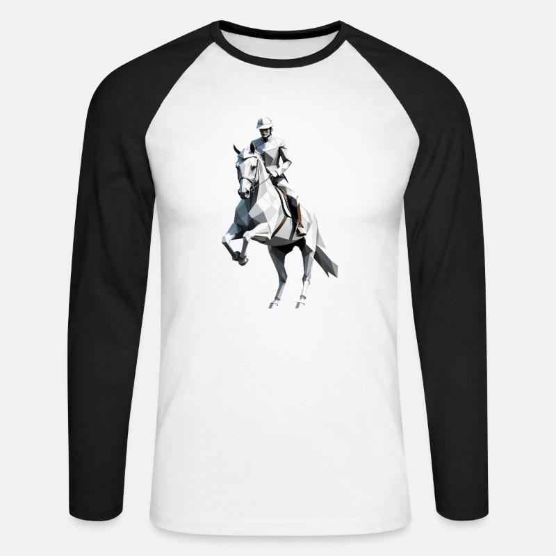 Low Poly Reiter - Ballett Design - Unisex Baseballshirt langarm - Weiß/Schwarz