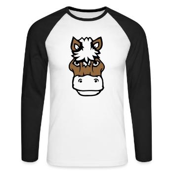 Pferd Süß Pony Fohlen Pferdemädchen Niedlich Comic - Unisex Baseballshirt langarm - Weiß/Schwarz - Vorne - Nik (191cm)