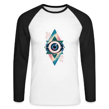 Magic Eye - Citation spirituelle étonnante - T-shirt baseball manches longues Homme - blanc/noir - Devant - Nik (191cm)
