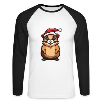 Noël hamster - T-shirt baseball manches longues Homme - blanc/noir - Devant - Nik (191cm)