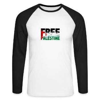 Palestine libre - T-shirt baseball manches longues Homme - blanc/noir - Devant - Nik (191cm)