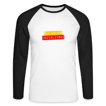 Nie wieder Sozialismus Vintage - Unisex Baseballshirt langarm - Weiß/Schwarz - Vorne - Nik (191cm)