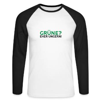 Grüne? Eher ungern! - Unisex Baseballshirt langarm - Weiß/Schwarz - Vorne - Nik (191cm)