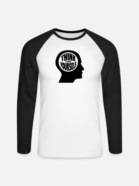 Hohler Kopf - think for yourself - Unisex Baseballshirt langarm - Weiß/Schwarz