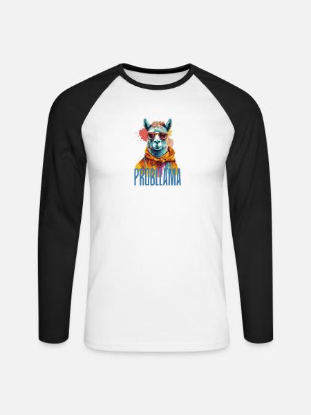No Probllama Lama No Problem - Unisex Baseballshirt langarm - Weiß/Schwarz
