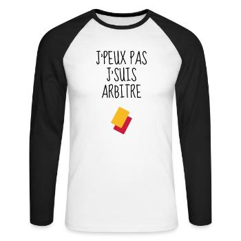 Arbitre / Arbitrage / Sport / Sifflet - T-shirt baseball manches longues Homme - blanc/noir - Devant - Nik (191cm)