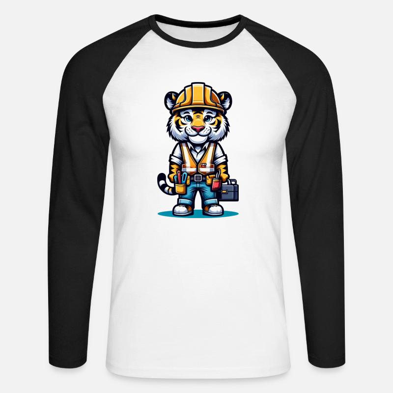 Cute Tiger Construction Worker - Unisex Baseballshirt langarm - Weiß/Schwarz