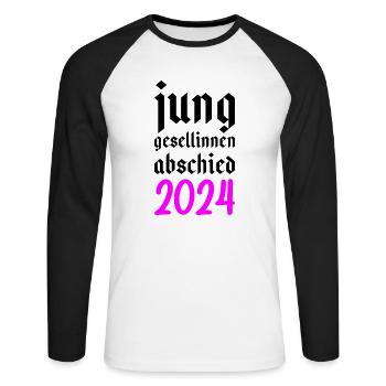 Junggesellinnenabschied 2024 Junggesellin - Unisex Baseballshirt langarm - Weiß/Schwarz - Vorne - Nik (191cm)