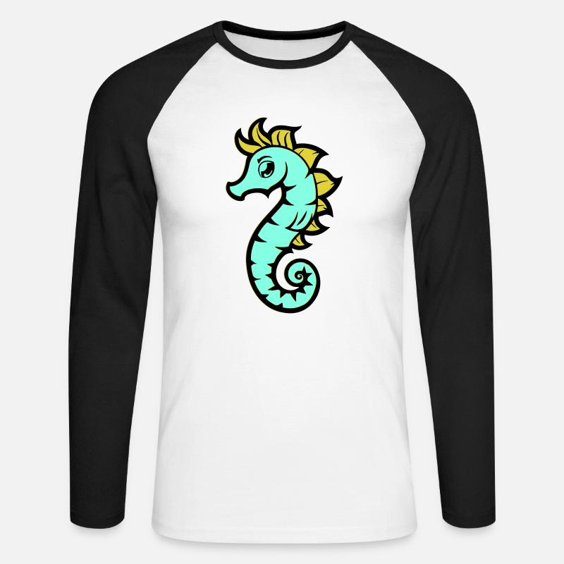seepferd seepferdchen comic - Unisex Baseballshirt langarm - Weiß/Schwarz
