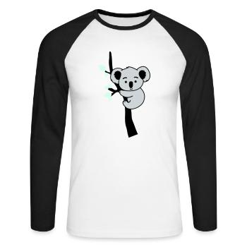 Koala Ours Bande Dessinée Arbre - T-shirt baseball manches longues Homme - blanc/noir - Devant - Nik (191cm)
