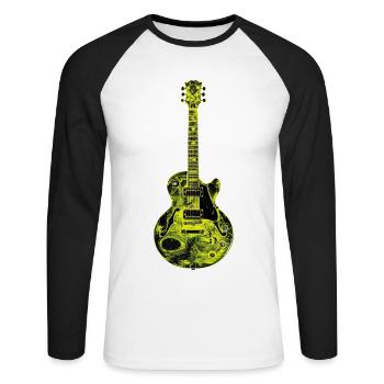 Guitare - T-shirt baseball manches longues Homme - blanc/noir - Devant - Nik (191cm)