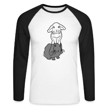 2 lapins amis équipe équipage couple deux assis sur la tête - T-shirt baseball manches longues Homme - blanc/noir - Devant - Nik (191cm)