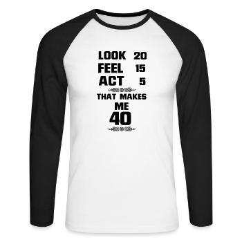 40 ANS YOUNG (SHIRT ANNIVERSAIRE !) - T-shirt baseball manches longues Homme - blanc/noir - Devant - Nik (191cm)