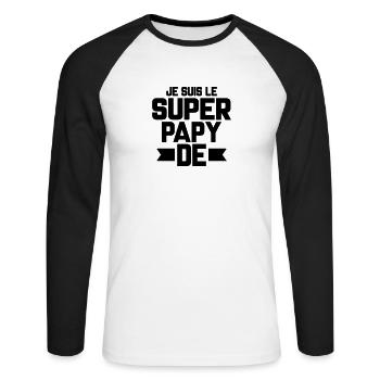 je suis le super papy de (prénom) - T-shirt baseball manches longues Homme - blanc/noir - Devant - Nik (191cm)