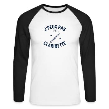J'Peux pas j'ai Clarinette - T-shirt baseball manches longues Homme - blanc/noir - Devant - Nik (191cm)