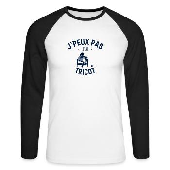 J peux pas j ai Tricot - T-shirt baseball manches longues Homme - blanc/noir - Devant - Nik (191cm)