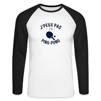J peux pas j ai Ping pong - T-shirt baseball manches longues Homme - blanc/noir - Devant - Nik (191cm)