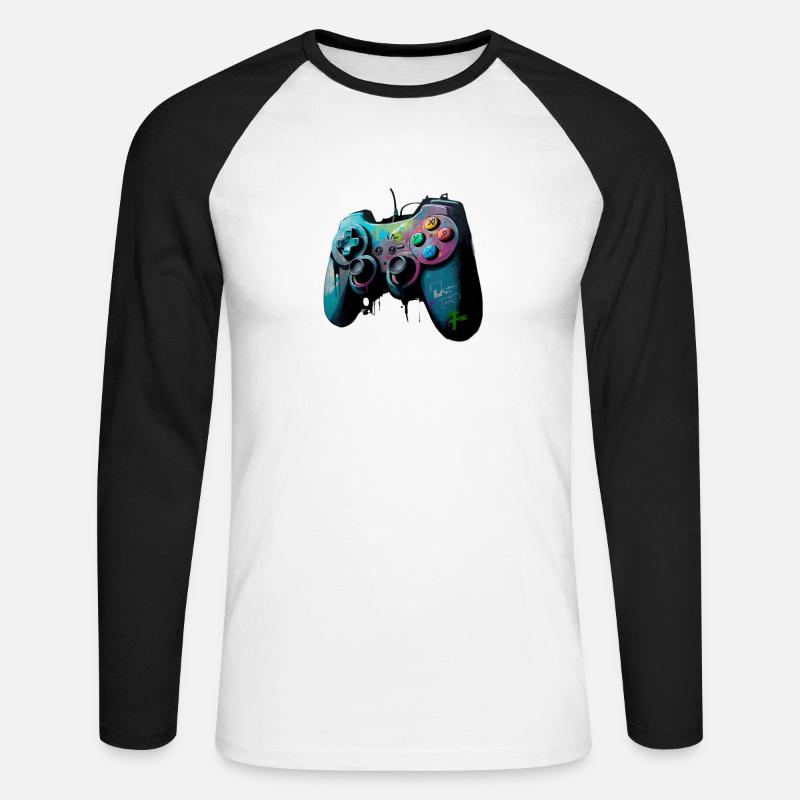 Game On Controller - Unisex Baseballshirt langarm - Weiß/Schwarz