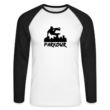 Free running in the city, parkour - Unisex Long Sleeve Baseball T-Shirt - white/black - Front - Nik (191cm)