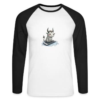 cute mythical creature on iPhone - Unisex Baseballshirt langarm - Weiß/Schwarz - Vorne - Nik (191cm)