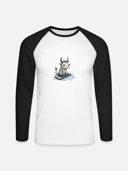 cute mythical creature on iPhone - Unisex Baseballshirt langarm - Weiß/Schwarz