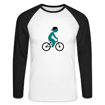 Un cycliste monte sur son vélo - T-shirt baseball manches longues Homme - blanc/noir - Devant - Nik (191cm)