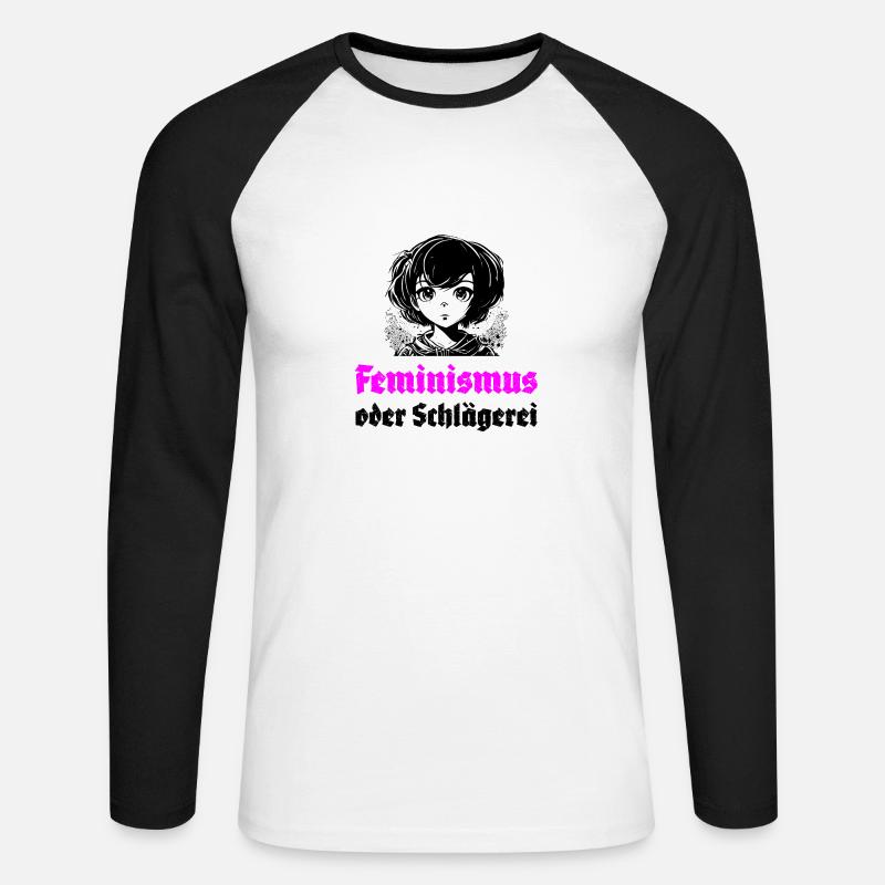 Feminismus oder Schlägerei - Unisex Baseballshirt langarm - Weiß/Schwarz