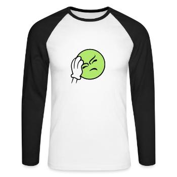 Emoticon Frustration / facepalm emoji (3c) - Unisex Baseballshirt langarm - Weiß/Schwarz - Vorne - Nik (191cm)