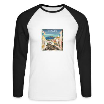 Lipari Italy: Dream Beach Summer Vacation - Unisex Long Sleeve Baseball T-Shirt - white/black - Front - Nik (191cm)