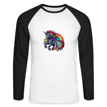 Cyborg Unicorn with Rainbow - Unisex Long Sleeve Baseball T-Shirt - white/black - Front - Nik (191cm)