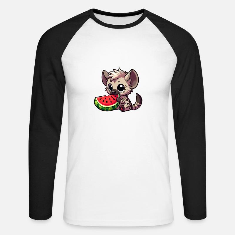 Hyäne mit Wassermelone Sommerfrucht - Unisex Baseballshirt langarm - Weiß/Schwarz
