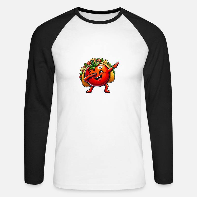 Taco mit Tomate Dabbing Comic - Unisex Baseballshirt langarm - Weiß/Schwarz