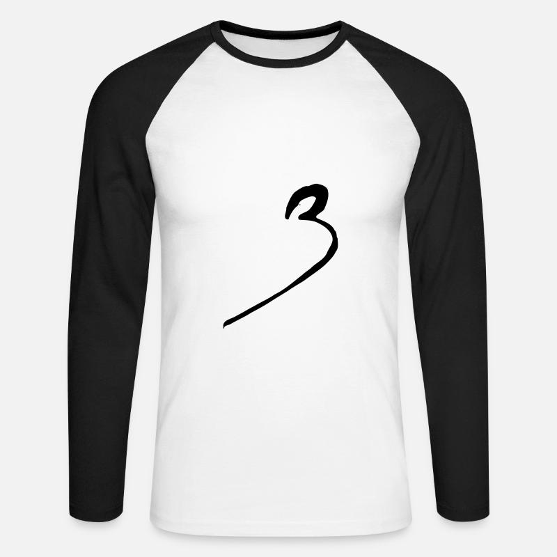 3 drei three number - Unisex Baseballshirt langarm - Weiß/Schwarz
