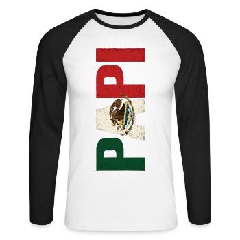 Mexiko Pride Flagge Adler Vintage Look - Unisex Baseballshirt langarm - Weiß/Schwarz - Vorne - Nik (191cm)