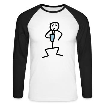 Strichmännchen trinkt - V2 - Unisex Baseballshirt langarm - Weiß/Schwarz - Vorne - Nik (191cm)