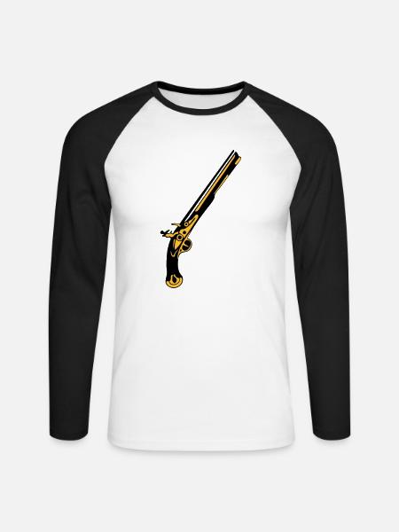 Alte Waffe Waffe Revolver - Unisex Baseballshirt langarm - Weiß/Schwarz