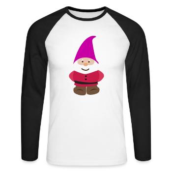 Zwergen Freunde - Zwerg mit lila Zwergenmütze - Unisex Baseballshirt langarm - Weiß/Schwarz - Vorne - Nik (191cm)